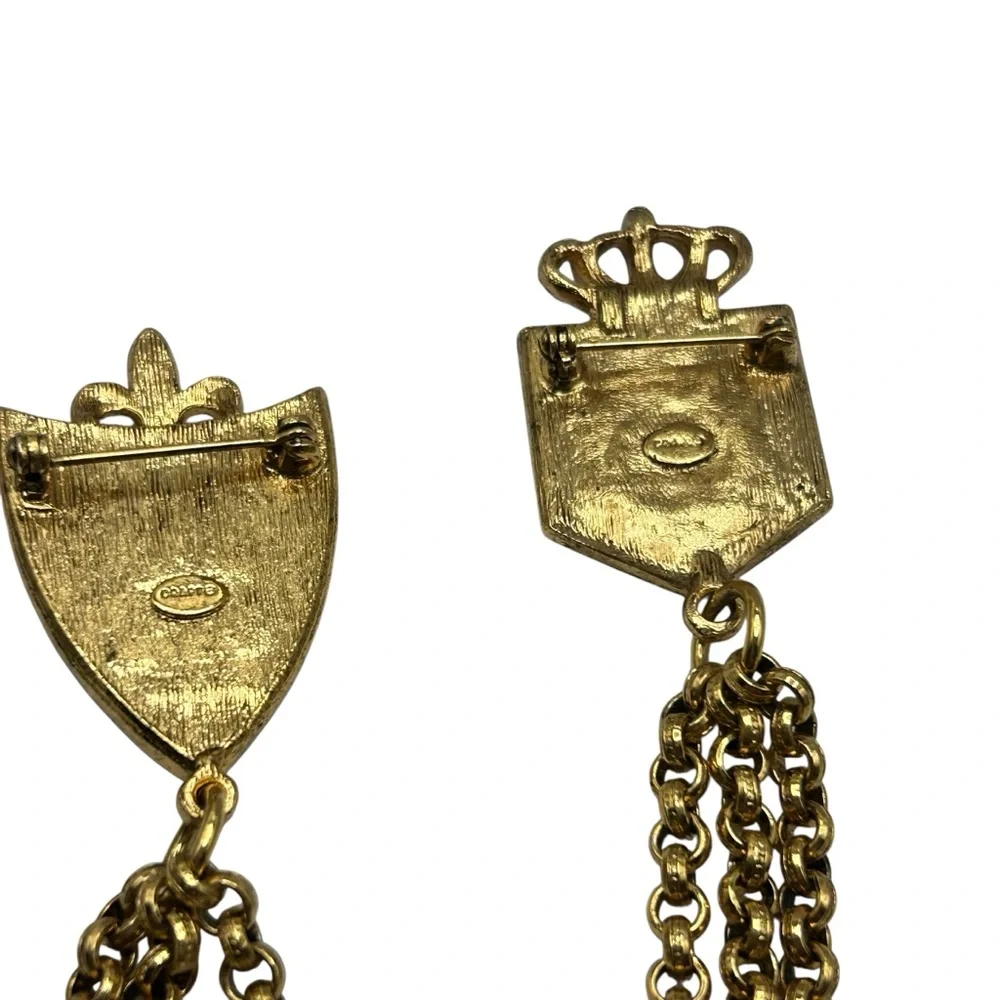 Vintage Gem-Craft Enamel Heraldic Chatelaine Brooch